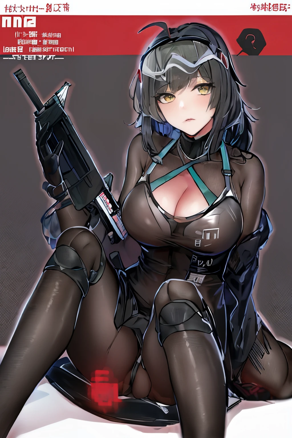 一幅Portate着枪和护目镜的女人的图画, From the maiden front, Portate, Kushat Kenzi, Perfect lines, By Ei-Q, clean and meticulous anime style, Thick black line drawing, Bold draft, Clean anime silhouette, metal gear solid quiet, of anime girls, clean linework, Gaimoyedre, Portate, thick outline