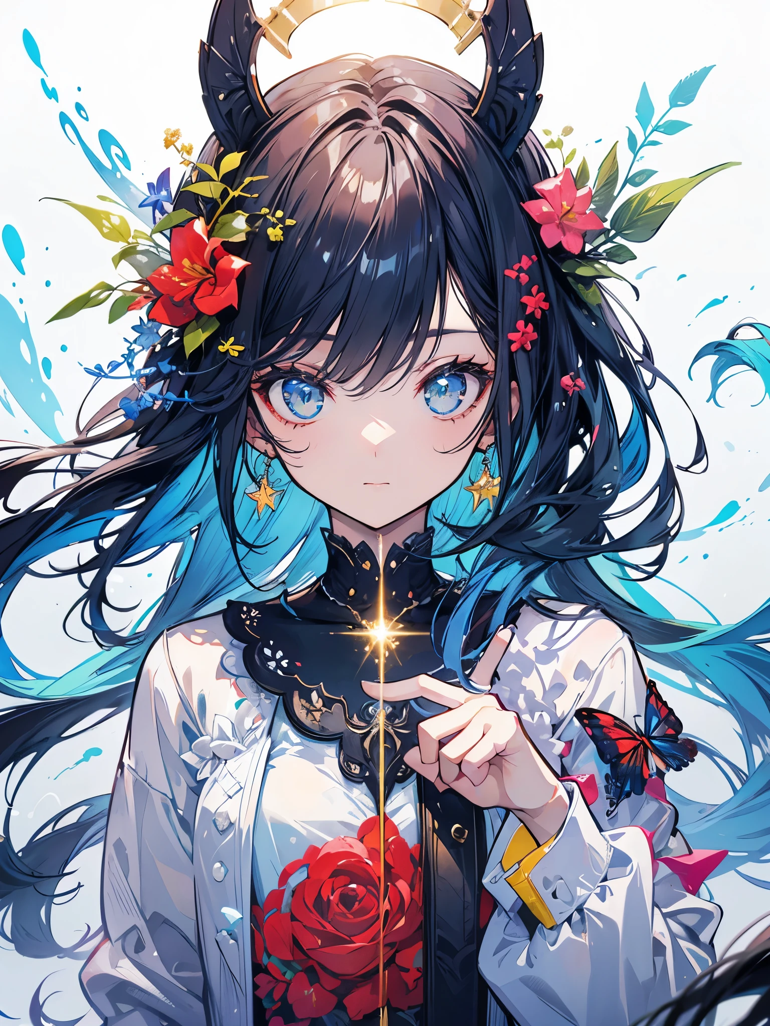 A woman with horns and flowers in her hair - SeaArt AI