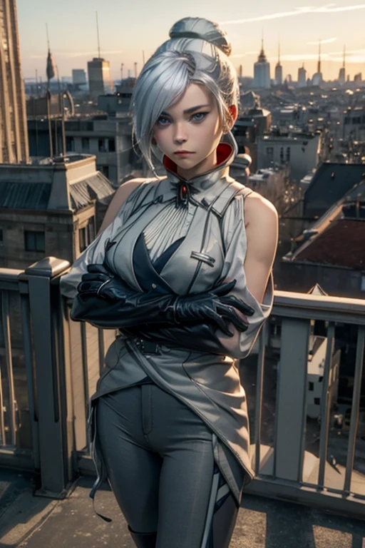 score_9, score_8_up, score_7_up, real source,
Ultra-high definition quality, high-detail accuracy, sun, lens flare, backlighting, holy light, one girl, 2B (Nier: Automata) solo, two breasts, short hair, dress, bare shoulders, medium breasts, closed mouth, upper body.
Body posture: standing straight with shoulders raised, feet slightly apart, and weight evenly distributed on both feet.
Arms and hands: hands relaxed at the sides or one hand on the hip.
Head and gaze: head directed straight at the camera with a slight forward tilt, focused and confident gaze, white hair, fox ears matching white hair, sleeveless, blurry, black dress, lips, slightly mysterious and seductive smile, wet clothes, depth of field, blurred background, high collar, wet clothes, facing the viewer, rain, eyes with bright sparkle and colorful reflections (like stars) in red, street, city, people.