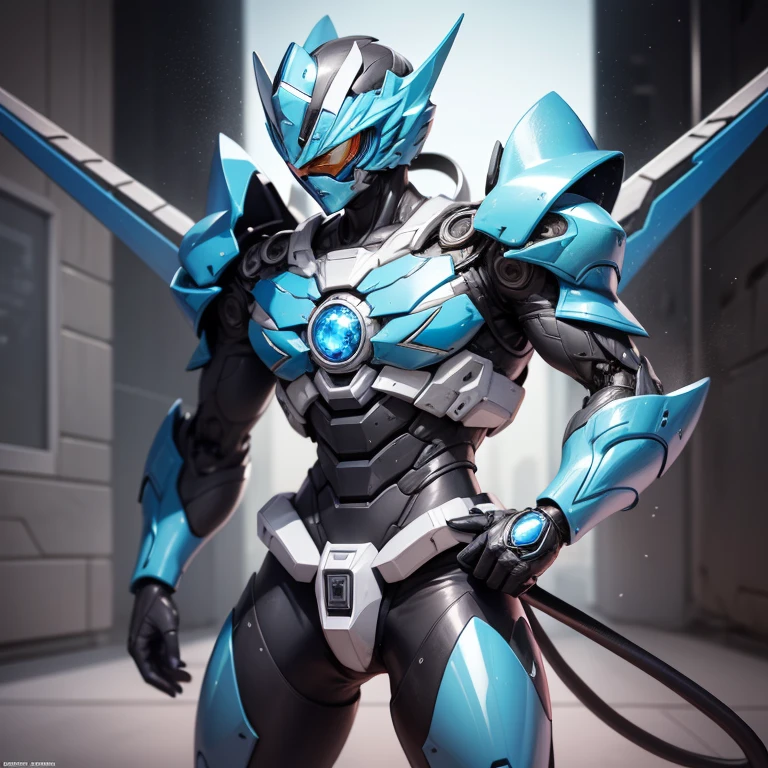 Handsome man, made of blue metal, (Blue Cyborg: 1.1), (((Blue Power Ranger's style helmet with chrome face plate))), ([Tail | Detail Wire]: 1.3), (Complex Detail), HDR, (Complex Detail, Ultra Detail: 1.2), Cinematic Shot, Masterpiece, Best Quality, High Resolution, Vaginal Foreign Object Insertion, Centering