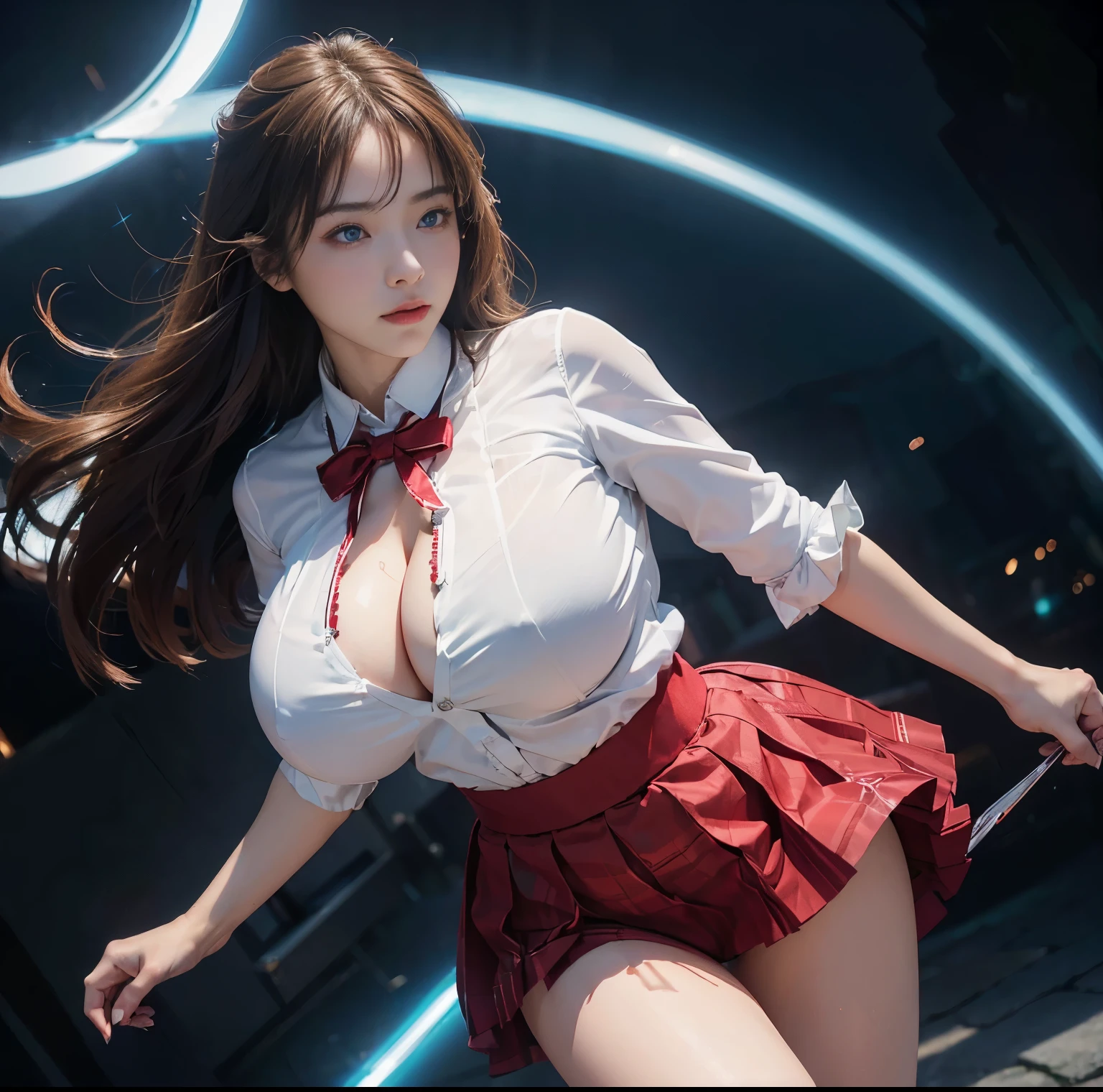 top-quality, 8K picture quality, masterpiece, (Professional lighting without shadows), (二人の女性が立ってShow off your panties), (Perfect body and huge breasts squeezed by clothes:1.2), Bright whitening skin, (Bright and beautiful blue eyes with plump red tear bags reflect a lot of light.)、 (A tight pure white blouse that completely hides her huge breasts:1.2), Crimson Ribbon Tie, (Amazingly short micro mini pleated skirt), (Do not expose upper body skin:1.3), (Show off your beautiful thighs and ultra-slim waist from the front), (above the knee while standing), strong lights, Huge breasts compressed by clothes, (Show off your panties:1.2)