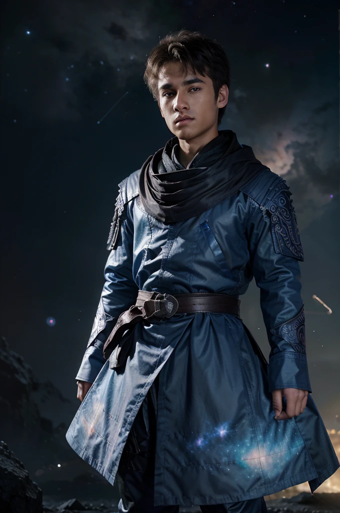 masterpiece, best quality, extremely detailed CG Unity 8k wallpaper, kirigami, (detailed face), detailed eyes, bright sky nebula, 2 guys, age: 16, one stands on the shoulders of the other