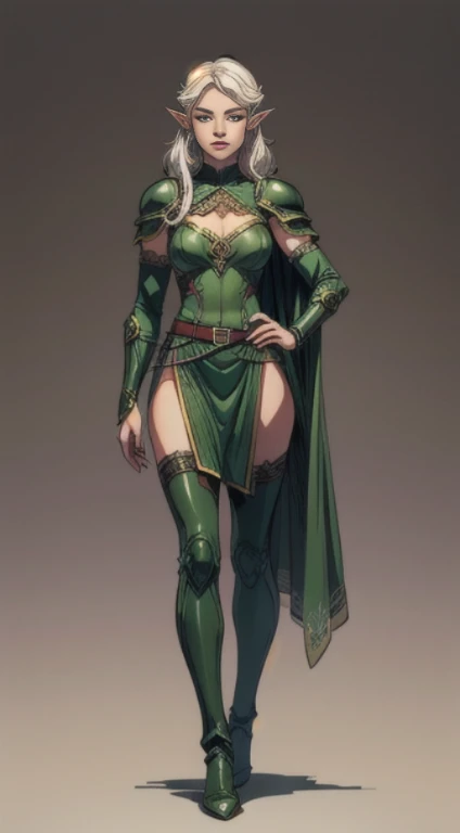 no background, background clean, standing character full body ((solo)), elf female beautiful adult, perfect slim body, beautiful charming cute face, long white hair, pretty detail eyes, beautiful detailed lips, extremely detailed eyes and face, green armor ranger