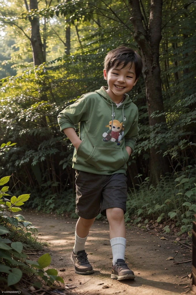 there is a young boy that is playing in the woods, adorable digital painting, expressing joy. by krenz cushart, childrens art in artstation, happy kid, enjoying a stroll in the forest, inspired by Goro Fujita, by Yeong-Hao Han, jaeyeon nam, inspired by Yeong-Hao Han, by Kim Eung-hwan