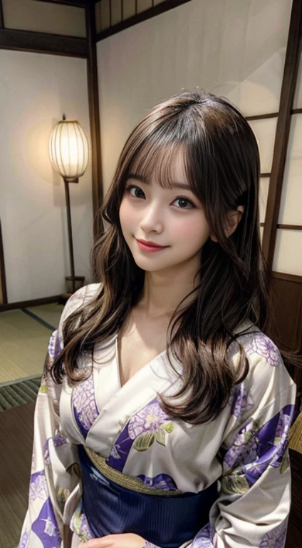 Female(mature、Beauty、ผู้Femaleสวย、god)、Upper hairstyle(brunette hair、Medium length、There is also Japanese.(Gentle expression、smile)、body type(สไตล์ที่สมบูรณ์Model、Model、Beautiful breasts, beautiful skin、Thighs are visible.、enchant)、clothes(Patterned kimono、Patterned Yukata、Japanese Costume、round shoulders、The chest is wide open.)、Location(houseboat、Tatami mat、Room、RoomพักModelญี่ปุ่นดั้งเดิม (Traditional Japanese room))、High Quality、Sensitive images、Quick Details、High image quality、High Quality、High Quality、