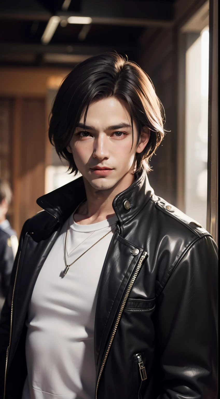 ((Men only)), (head shot), (only face), (Handsome muscle man in his 20s), (Leon Kennedy), (Mischievous smile), (detaile: 1 in 1), Natural muscles, HIG quality, beautidful eyes, (Detailed face and iace、: 1 / 2), Noise, Real Photographics、... ....................................................................................................................PSD, Sharp Focus, High resolution 8K, realisitic & Professional Photography, 8K UHD, Soft lighting, High quality, Film grain, FujifilmXT3