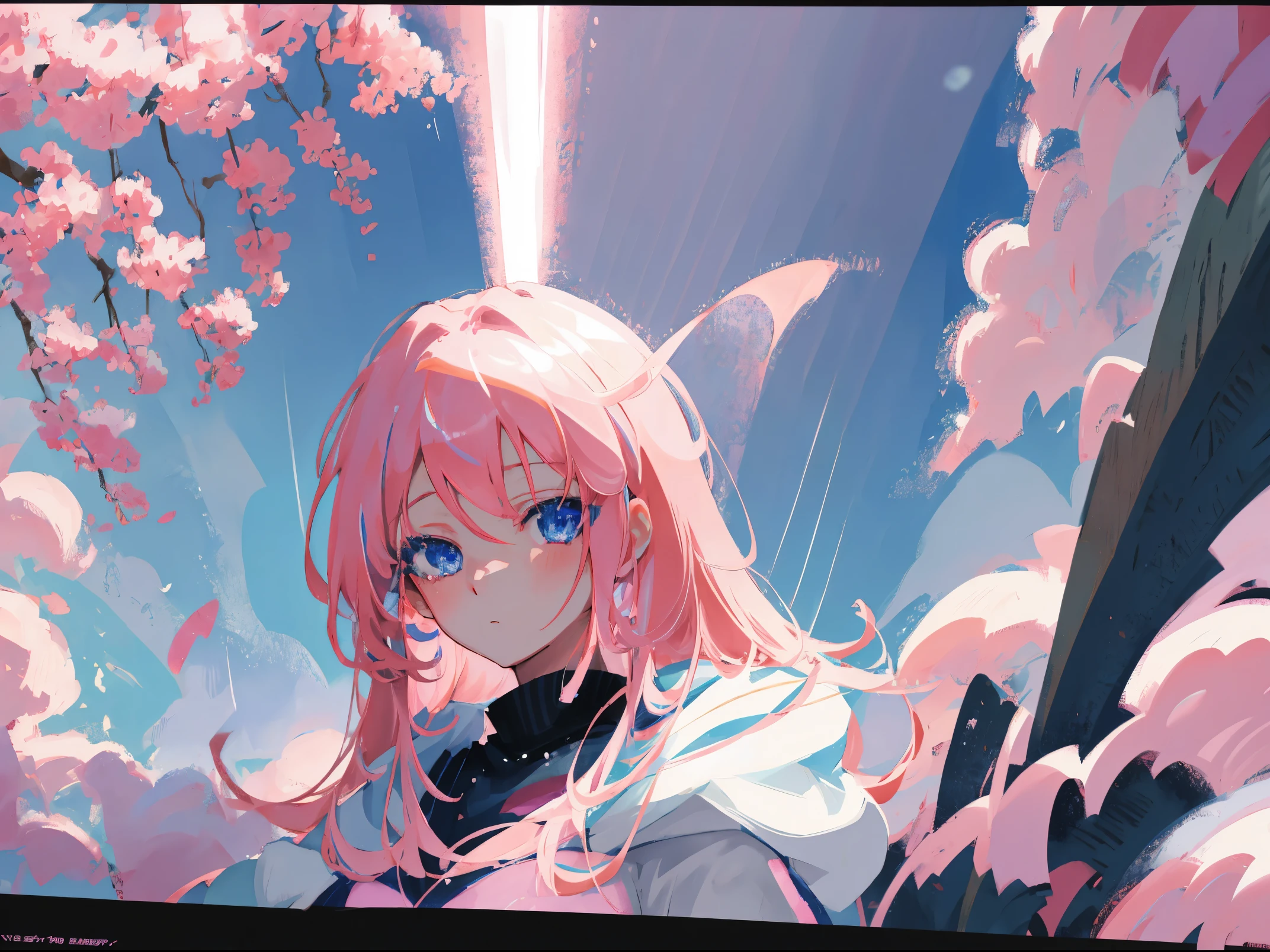 ((Close-up)) Anime girl with pink hair and blue eyes in the rain, anime style 4 K, anime art wallpaper 4 K, anime art wallpaper 4k, anime art wallpaper 8 k, anime wallpaper 4 k, anime wallpaper 4k, beautiful anime portrait, anime style portrait, digital anime art, 4k anime wallpaper, digital art Ilya Kuvhinov, portrait anime girl