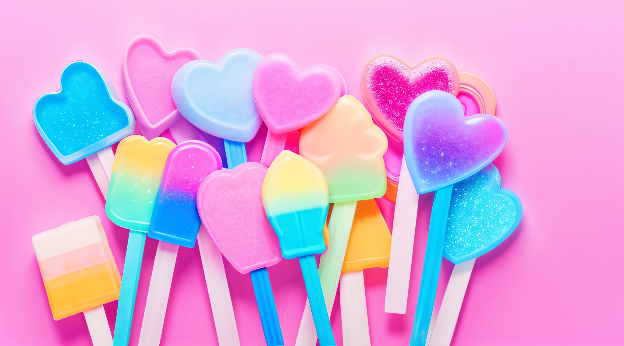 Background with、Popsicles、Kawaii Tech, kawaii, kawaii系, Pastel colors, Best Quality、stele、heart mark、kirakira、No person、wall-paper