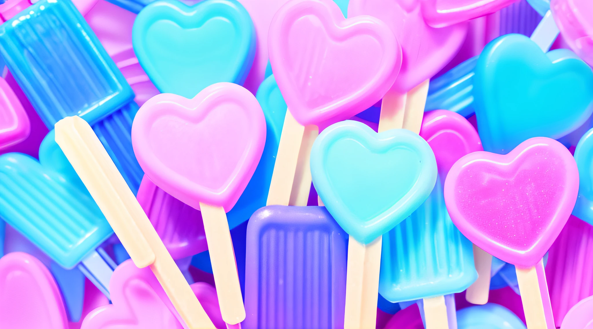 Background with、Popsicles、Kawaii Tech, kawaii, kawaii系, Pastel colors, Best Quality、stele、heart mark、kirakira、No person、wall-paper