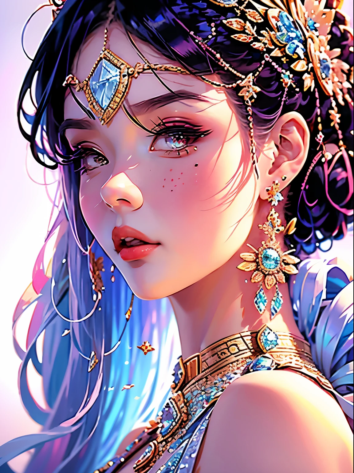 There are streamers wrapped around the arms，Anime manga girl，Silvery hair，a blue dress，Wearing a big headdrestremely detailed Art germ， Art germ detailed， Irelia， Art germ. high detal, ! dream Art germ， onmyoji detailed art， most models | Art germ， style of Art germ， Art germ - artstation pixiv