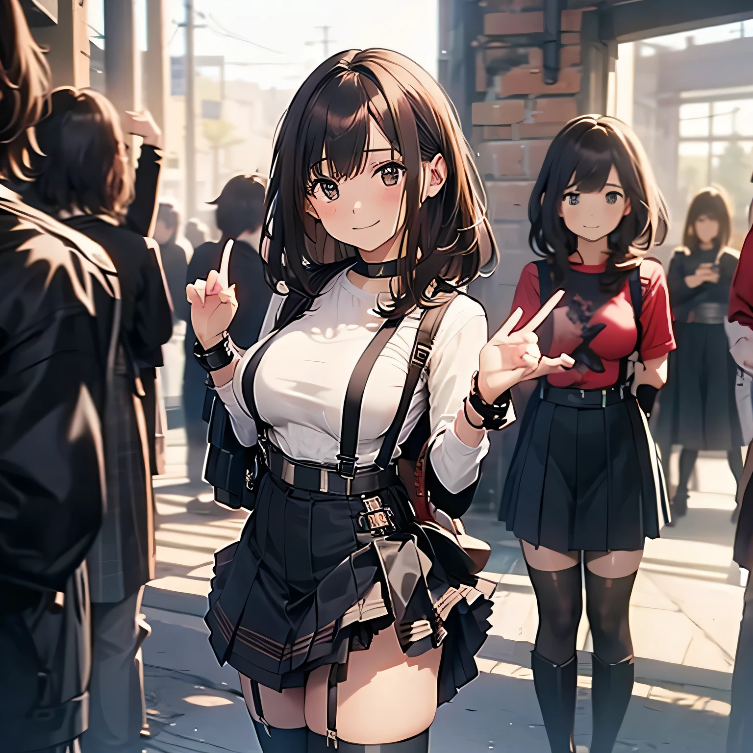Brown hair、watching at viewers black suspenders bulging big tits walls: Black miniskirt garters Gaze a small face bangss holster Beautuful Women Hands up レッグholster ベッドに横たわる Gaze black boots panty shot Provocation flank flank汗 Soio arms are