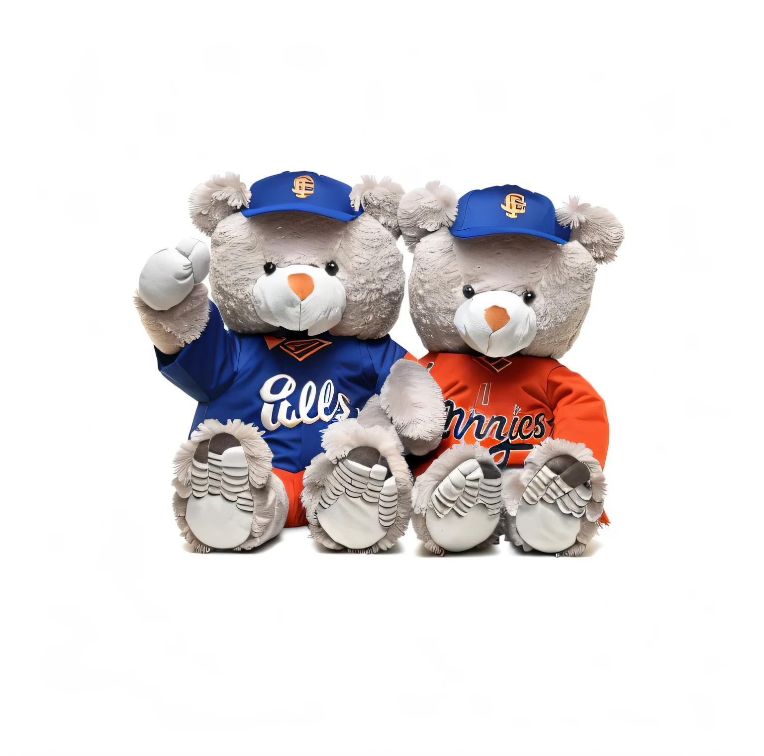 they are two teddy Bjorn sitting next to each other wearing baseball uniforms, step, teddy fresh, ryden, wit studio, Bjorn, sbt, NewYork, Friendss, Soft mood, Millennium bug, and 2K, Giants, Highly stylized, shades, toys, twincest, populate toy, brooklyn, By senior artists, Friends, plush mascot, populate