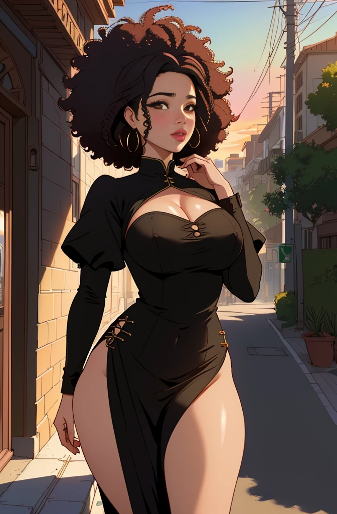 ((nsfw)), StormiMaya, (foco nítido:1.2), Stormi Maya, retrato, mulher atraente, (rosto bonito:1.1), olhos detalhados, delicious lips, (delineador:1.2), (mascara), (luxuoso loiro afro:1.3), (perfeito seios redondos:1,0), (decote:1,0), ((usando um vestido de cetim prata, sem mangas:1,3)), (decote profundo, cortinas no peito, roupas reveladoras, pelvis curtain, perna alta, vestido sem costas,:1,2), em (a sidewalk in a city: 1.2). (warm sunset lighting: 1,2), profundidade de campo, bokeh, 4K, HDR. por (James C. Christensen:1.2 | Jeremy Lipking:1.1), naked;