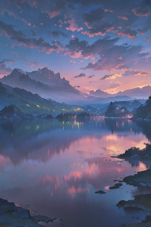 (magical pretty skye pink stream overlay scene), (skye), (Clouds), soft-lighting, clean background, beautiful landscape, Masterpiece, hiquality, Beautiful graphics, high detail,