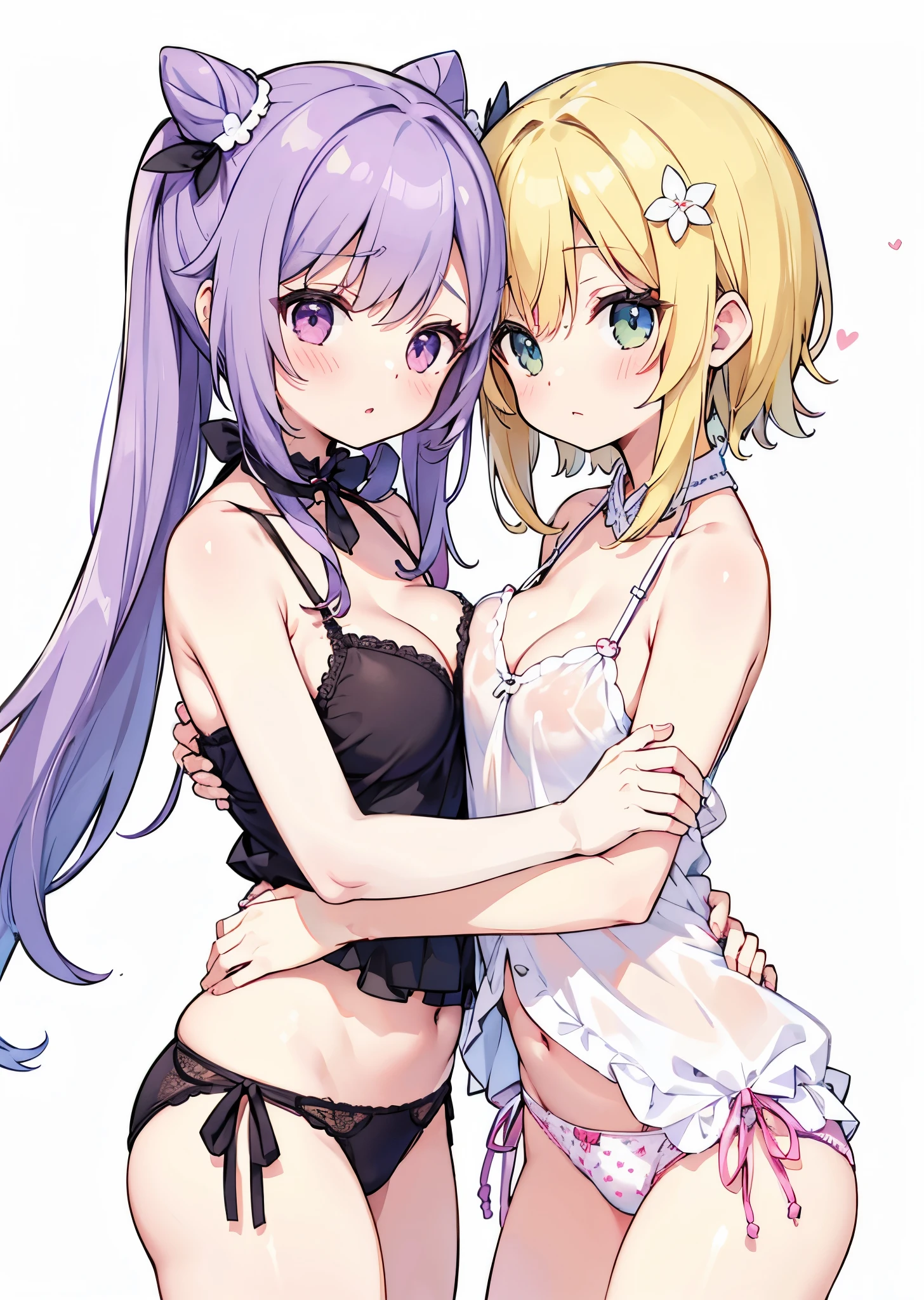 2 Maidens、nipple-to-nipple、in one's underwear only、tits out、camisole、embarrassed from、