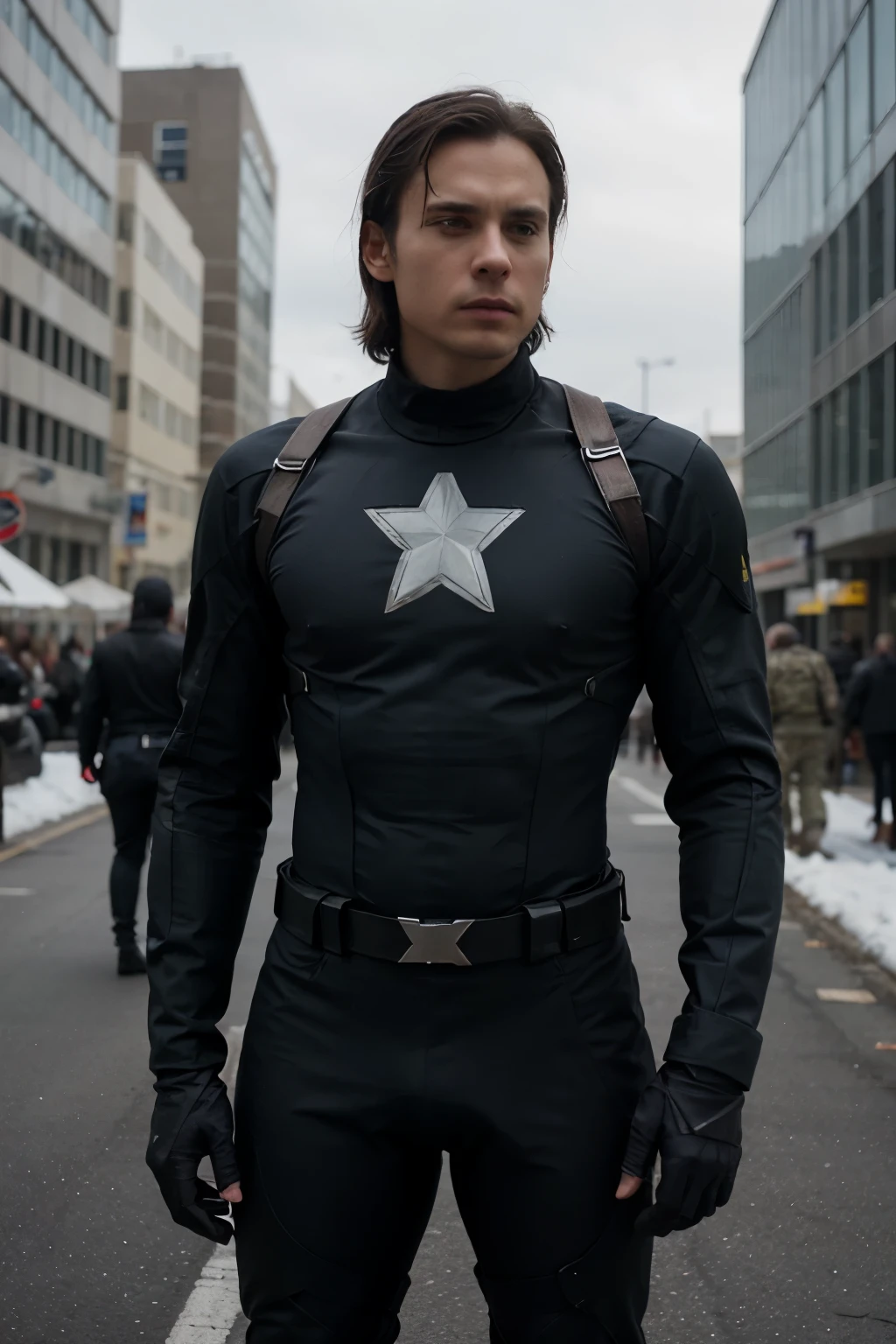 A military superhero suit with kevlar but not bulky and also for combat and inspired by the winter soldier suit
For male full suit