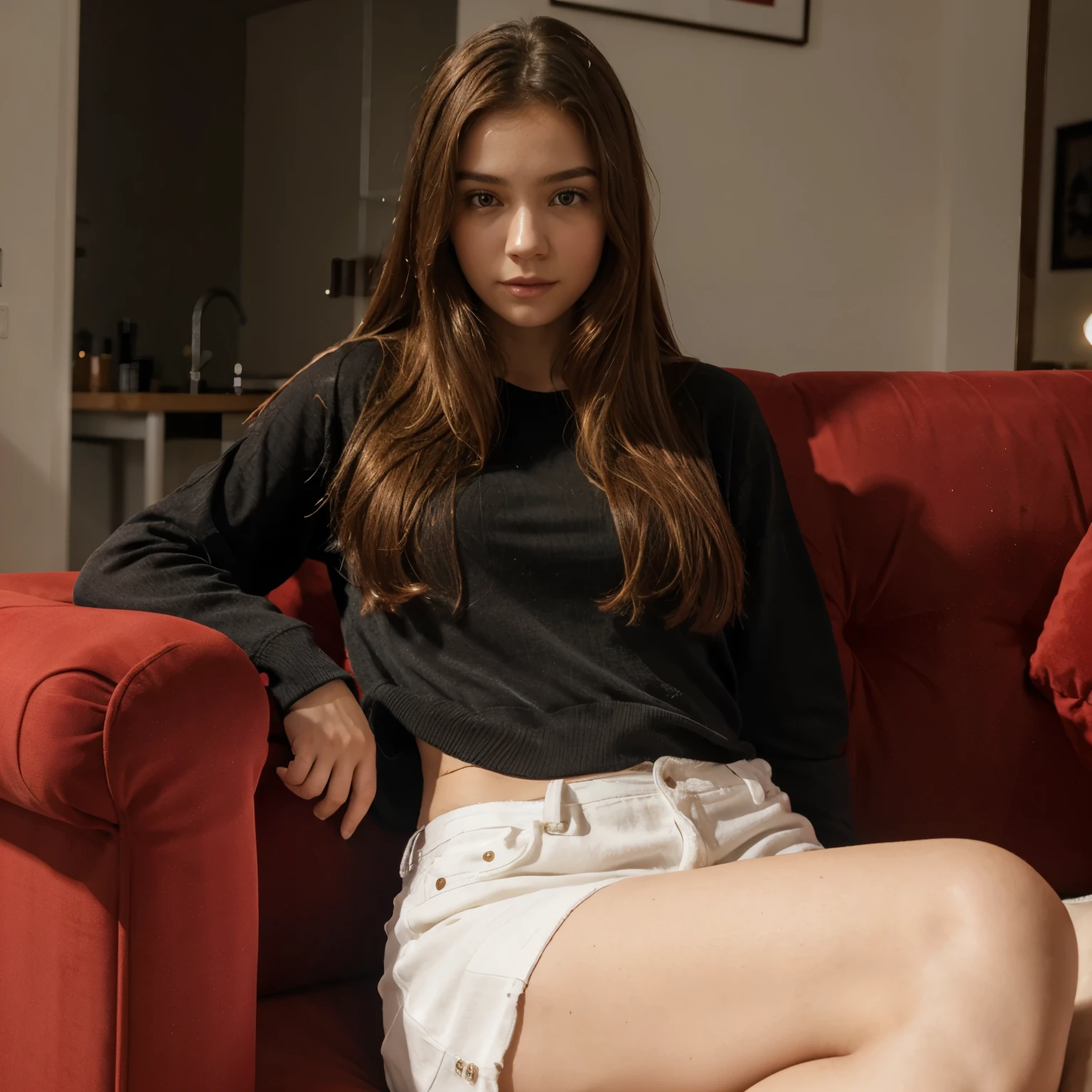 red sofa, uma de cabelo curto e outra meninabelo comprido, romance
