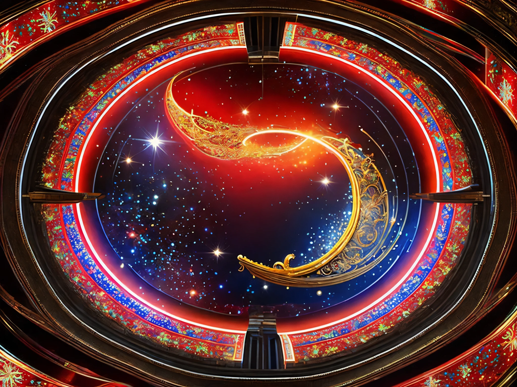 Visualize Santa's sleigh navigating through time portals surrounded by dynamic fractals, incorporating elements from various historical holidays and celebrations. enormous tits, (full body:1.5)