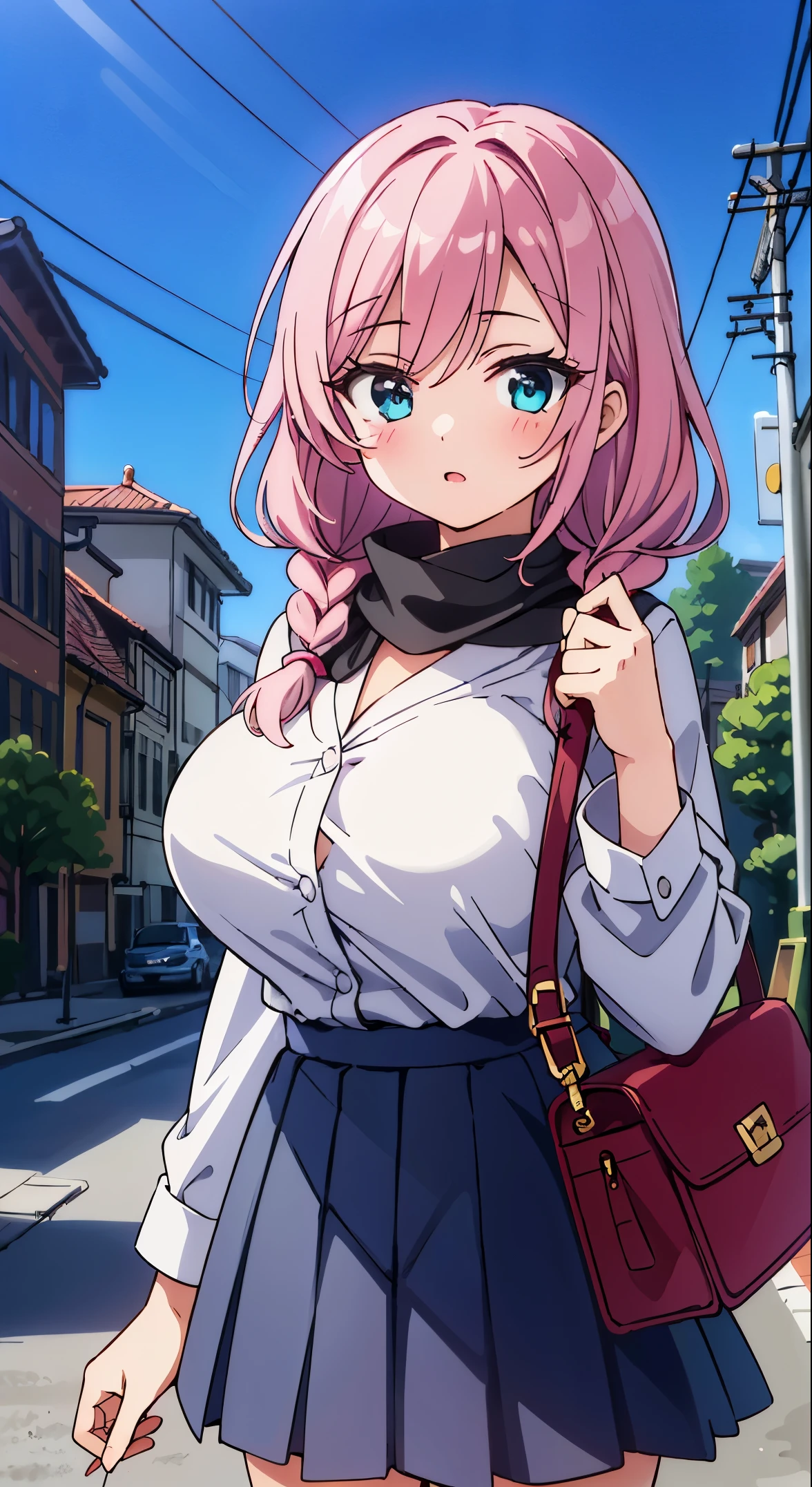 (masutepiece, Transparent air, 透明なThe eye,Best Quality, Perfect Anatomy, High quality:1.4), absurderes, absolutely resolution, unbelievable Ridiculous, hight resolution, ultra-detailliert, Official art, Unity 8k壁纸, Kinetic typography,nice hand, Perfect hands, Detailed beautiful hands, Large_filesize, fulcolor, hight resolution, symmetric, exceptional, Best aesthetic, newest, Anime, very beautiful detailed body,The hair,faces,The eye, BREAK, 1 beautiful girl, ( girl),Solo,(kawaii系:1.5),(Chibi:0.6),(kawaii:1.5),(Lori:0.5),BREAK,(17 years oldautiful girl,Very detailed,colourfull,highest details,Clear skin,Beautiful skin,Shy,Very detailed,colourfull,highest details,BREAK,Clear skin,Beautiful skin,Shy skin,BREAK,{Heterochromia,青いThe eye,緑のThe eye,PUPILS SPARKLING:1.5},star eye silhouette,BREAK,(Pink hair, Medium length:1.4),(Twin braids,A little curly hair,Princess Cut, 交差した前The hair:1.3),(Big breasts,Beautiful breasts,Large breasts:1.5),(long eyelashes, Double eyelids:1.2),Solo,gleaming skin, Clear skin, Beautiful skin,(最高品質のfaces),(最高品質の輝くThe eye), (最高の笑faces,ドヤfaces:1.45), BREAK (Pink Theme:1.4), (Vivid colors:1.3), ( Wintersの服,Long sleeves) (Skirt, Black skirt, Pleated skirt ), Miniskirt, ( coat ),School bag,Handbag,Shoulder bag,The hairにツヤを与える効果, Soft smile, (Closed eyes:0.7), White coat,Looking at Viewer, Sparkle effect, random colored petals, Many petals, Fluttering petals, prismatic effects, BREAK,(day), Standing,a closed mouth,(architecture, building, Choker, city, Cityscape, Outdoors, building, city,lamp post, Power lines, scarf, skyporn, Snow, Solo, utility pole, Winters:1.55), Waterfall,depth of fields, BREAK,wakame,wakame,wakame,(Cowboy Shot:1.4), BREAK,(Blurry background:1.3),(absurderes, hight resolution, Super Detail Art),cel shading,Clear Color, Lonely optical effect, Beautiful pictures, Bright glow, mystic atmosphere,(Close-up of girl:1.1), Mystical light particle effect,manga influence, clean line drawings,