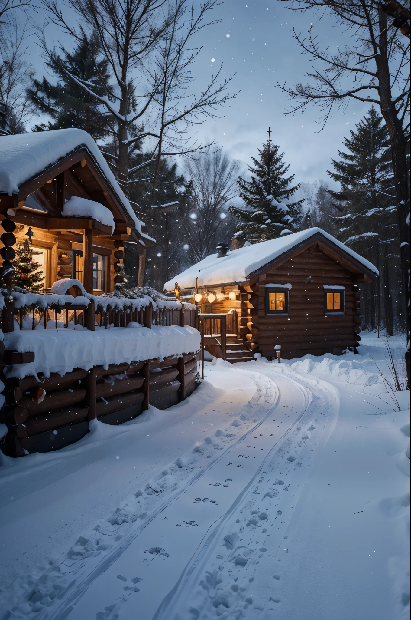 Christmas snowing cabin Christmas lights