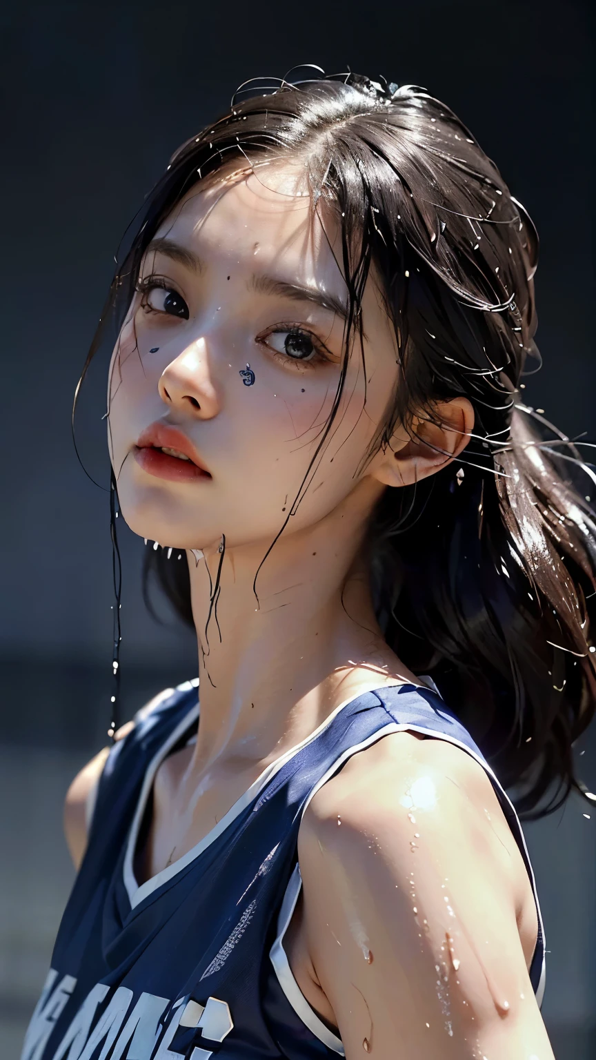 quality, 超高分辨率, (realisticlying: 1.4), 8K分辨率, (woman in basketball uniform), (Random hair: 1.3), (realisticlying的头发: 1.2), (realisticlying的眼睛: 1.2), (beauitful face: 1.3), (bigger: 1.3), (Wet skin: 1.2)