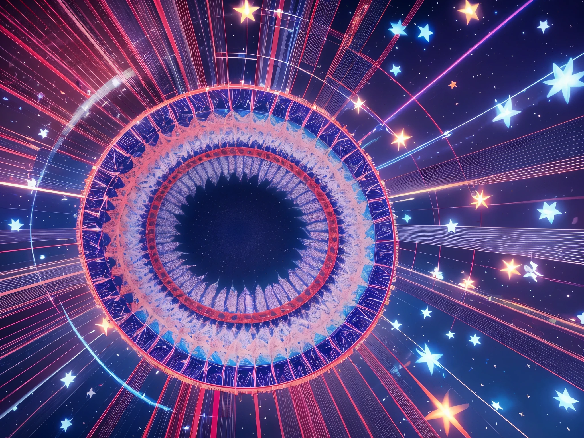 Visualize rockets streaking across the sky, leaving behind trails that morph into fractal vortexes, turning the night into a kaleidoscope of patriotic patterns.