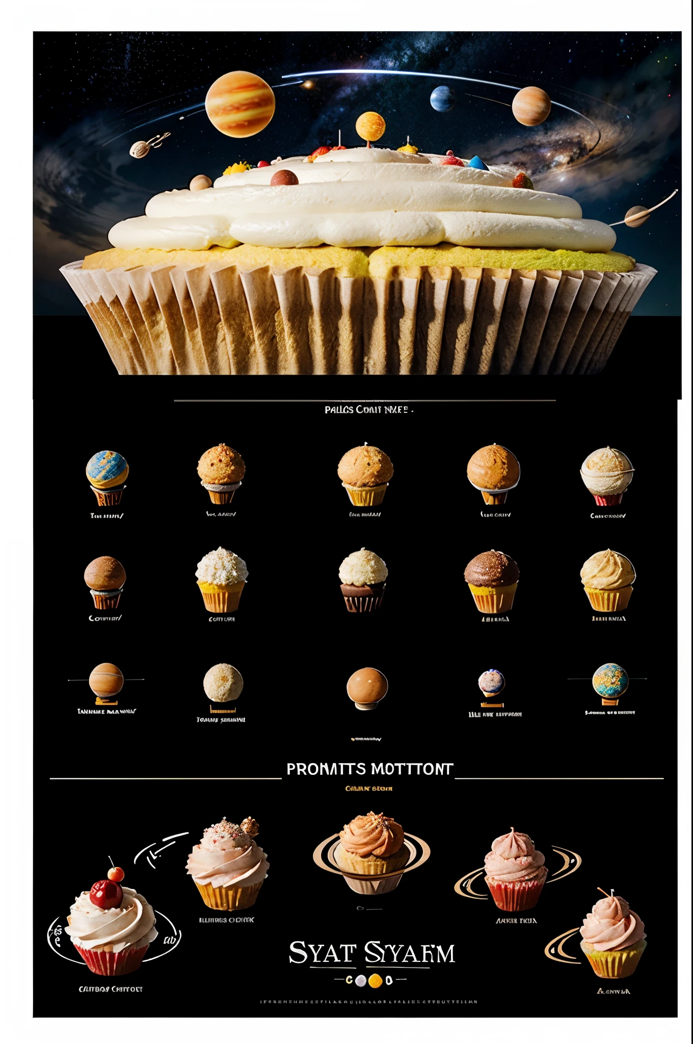 Draw a solar system made out of giant cupcakes.