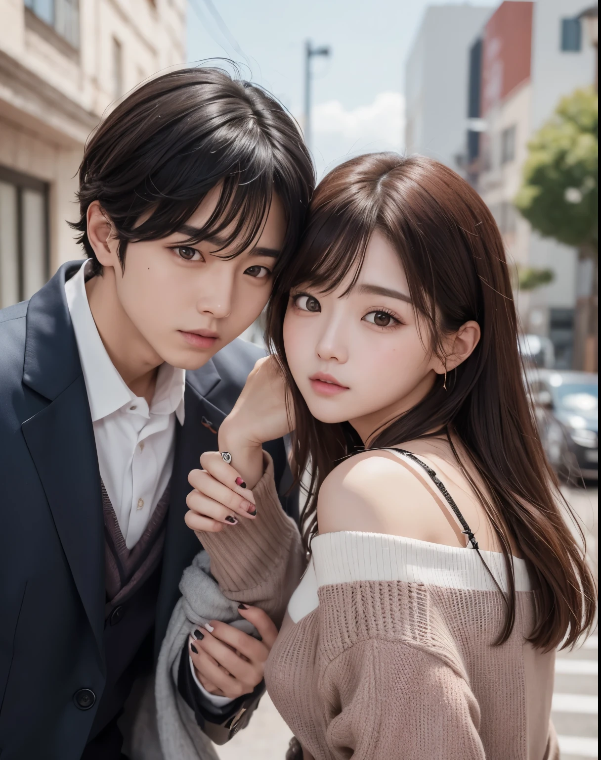 pareja tierna, la mujer con cara de wonyoung de ive y el hombre con la cara de jungkook de bts