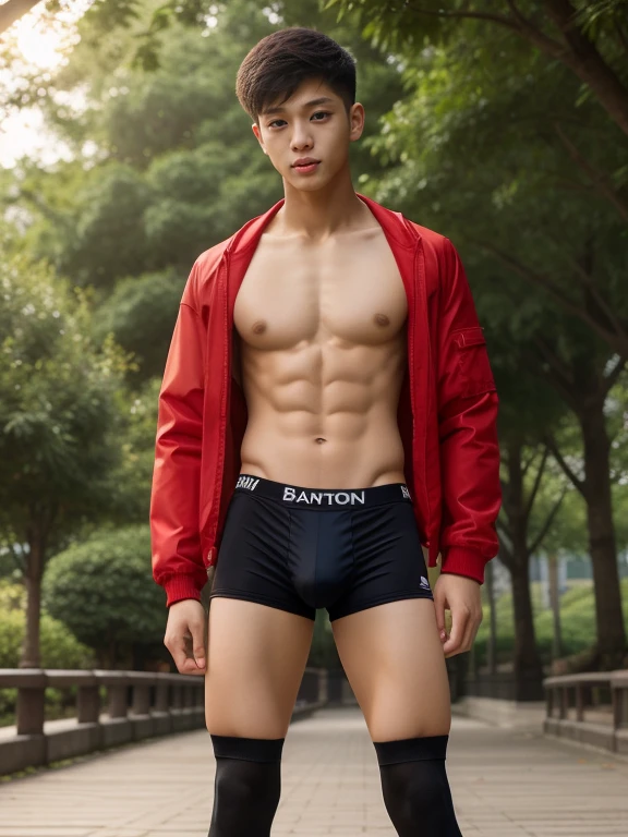  teenagers ,  young , light-skin , wearing an dark red sexy underwear, tmasterpiece，k hd，the feet，Transparent sports vest，semi transparent，black long socks，The barefoot , red colour , handsome and cute , extreme cute boy , white skin , dark red underwear boxers shorts , extremely tall and cute boy ,oppa model , handsome model , full body , dark red boxers underwears short shorts , black socks , white light-skin , Chinese model , young boy , white skin , handsome and extremely cute , red boxers underwear shorts , long black socks , handsome model , at the park , jogging , model oppa , long legs , jogging , running , high knee black socks ,black  long socks , stand up , extremely tall , extremely high , red underwears , red sports underwear , long black socks , clean and white legs , Chinese model , extremely long legs , looking at the camera , clean and white thigh , heavy bulge , kid face , baby face , wearing jacket , red underwears boxers , light and white skin , Chinese model , strike a pose , sexy pose , horny boy