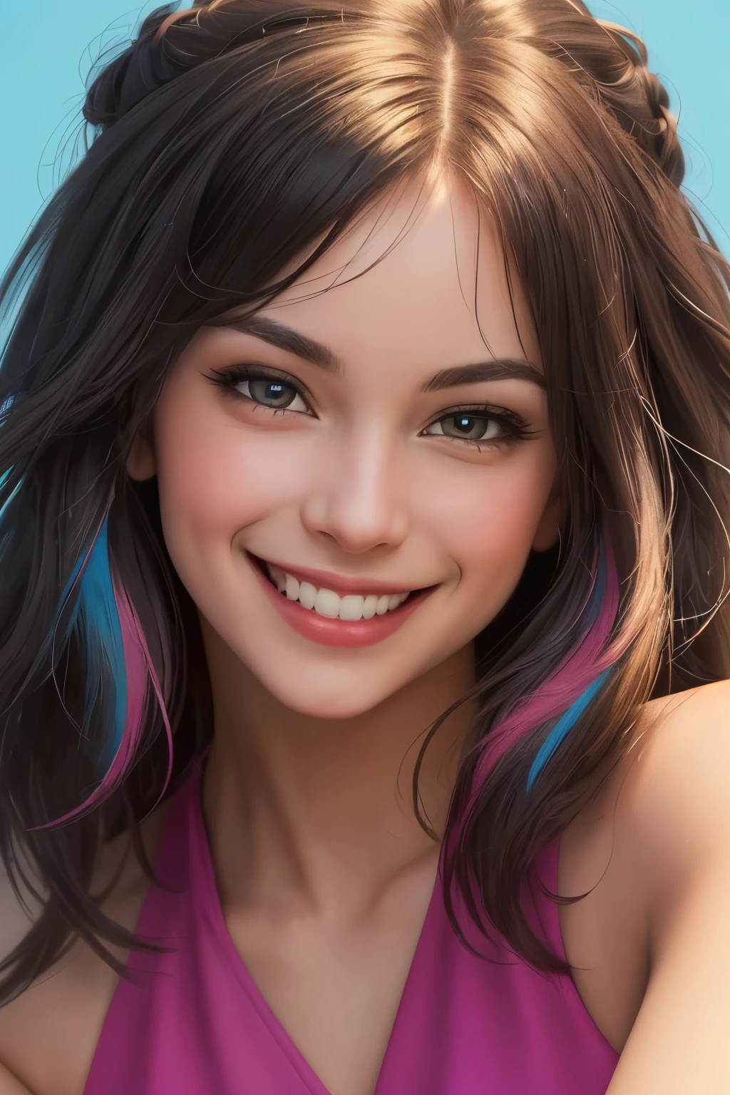 ((best quality)), ((masterpiece)), (detailed), perfect face, Envision a digital artwork of a mischievous female entity, her playful demeanor and mischievous grin hinting at her ability to bring both joy and chaos. Use a dynamic composition and vibrant colors to capture her playful personality