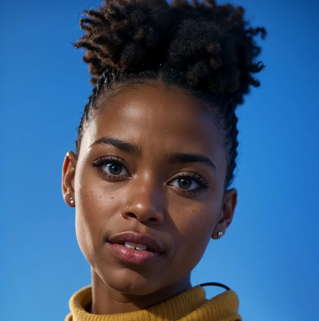 an African American girl with a curly afro mohawk hairstyle