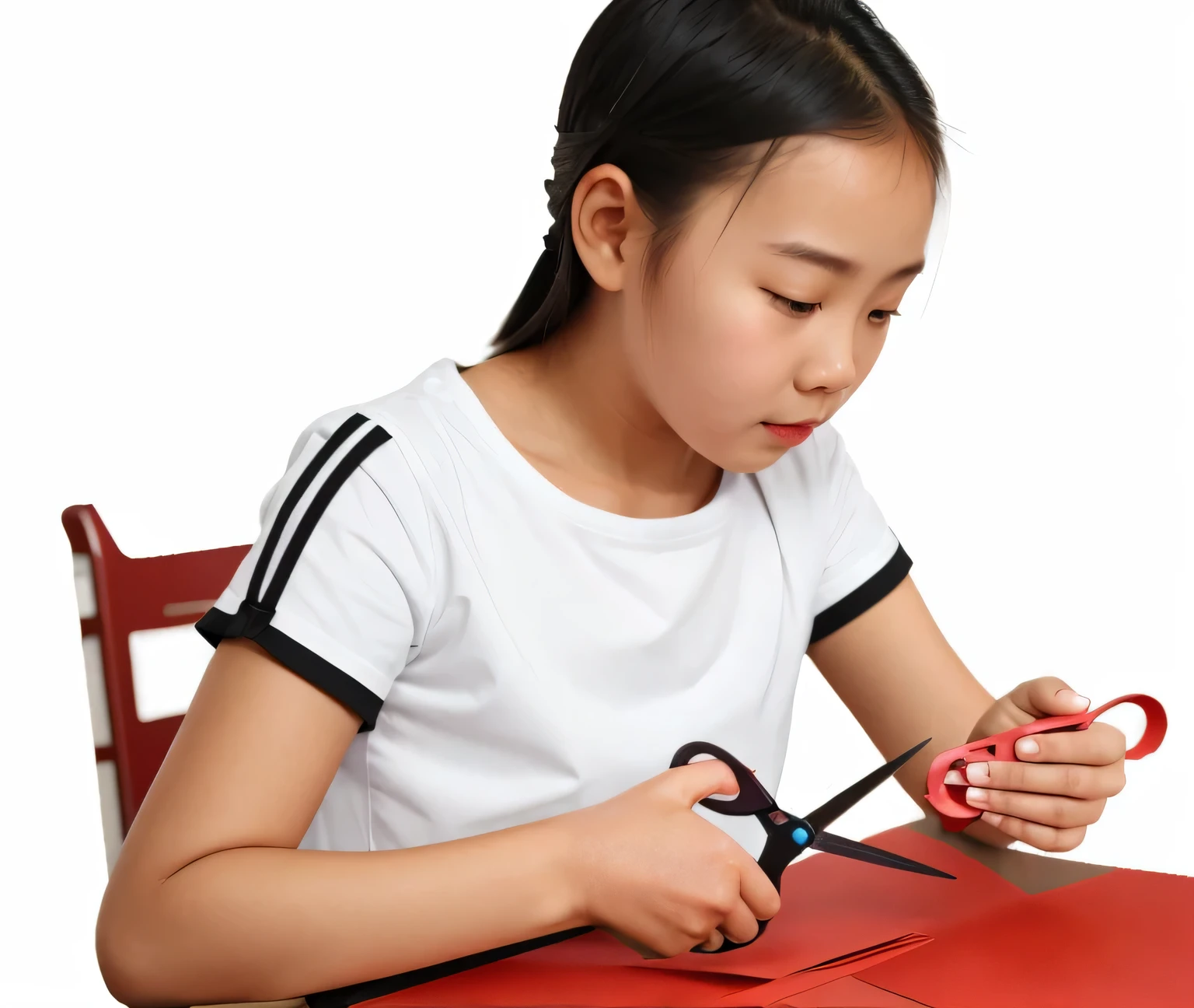 Girl in white short sleeves holding scissors to cut