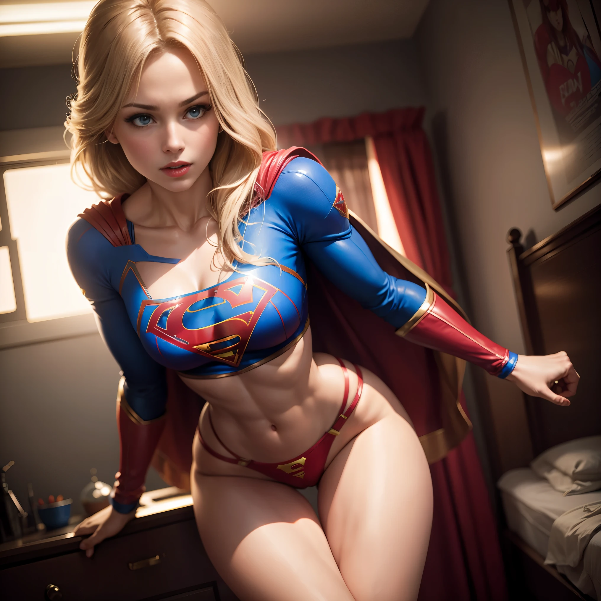 Supergirl flying sexy, wearing lingerie, photorealism