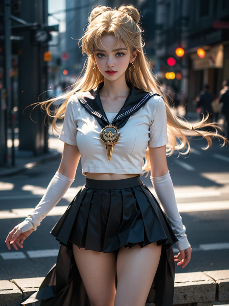 tmasterpiece,Highest image quality,super detailing,Best quality ,Extremely Delicately Beautiful, Very meticulous,Best quality, offcial art, extremely detaild的 CG unified 8k wallpapers,(CG Unity 8K wallpaper in extreme detail,tmasterpiece,Highest image quality),(Delicate light and shadow,The picture is highly dramatic,Cinematic lens effect), (the sailor moon:1.1),Charming smile,double tails, eBlue eyes,golden hair, Skinny lace top,whitegloveini-skirts,dynamicposes),The background is the universe(Exceptional detail,The lighting effect is outstanding,Vista wide angle),(Excellent rendering,Enough to stand out from the crowd),Sexy big breasts,The sexiest look,Twisted braided kini swimsuit,Dreamcatcher earrings,The most beautiful woman in the world,(Beautiful big breasts,Deep,The kinky is exposed,Camel toes,Taste,black silk clothing,),Beautiful girl transformed,