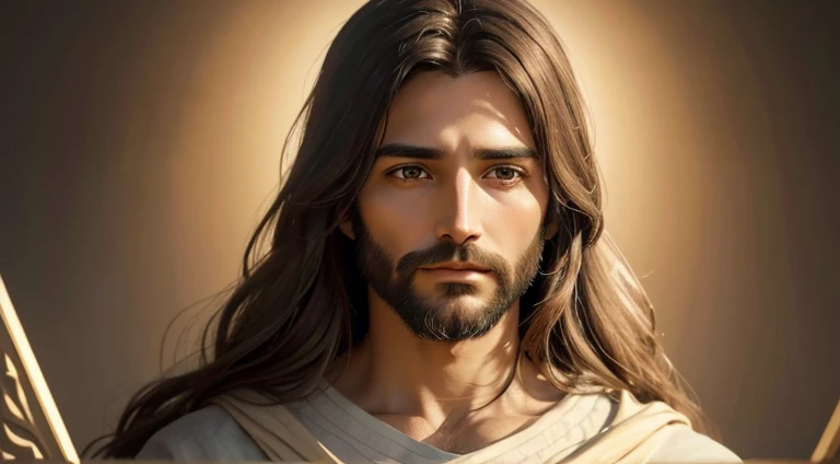 Create a high-definition image of Jesus Christ in a serene setting. Highlight the compassionate expression on His face, with eyes full of love and compassion. Add soft lighting that highlights the central figure, and include symbolic elements that represent Your message of peace and hope. Make sure the image conveys a sense of spiritual transcendence and serenity.