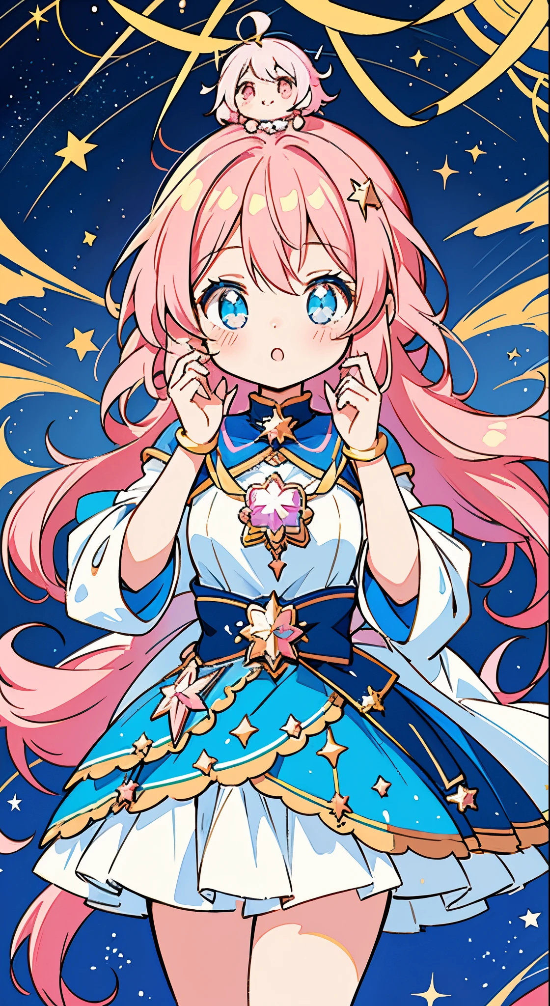 Anime girl with a star and a wand on her head, sparkling magical girl, portrait of the magical girl, beautiful celestial mage, Detailed key anime art, Trending on ArtStation pixiv, magical girl, guweiz on pixiv artstation, high detailed official artwork, Cute anime waifu in a nice dress, Pixiv Contest Winner, anime goddess, official anime artwork