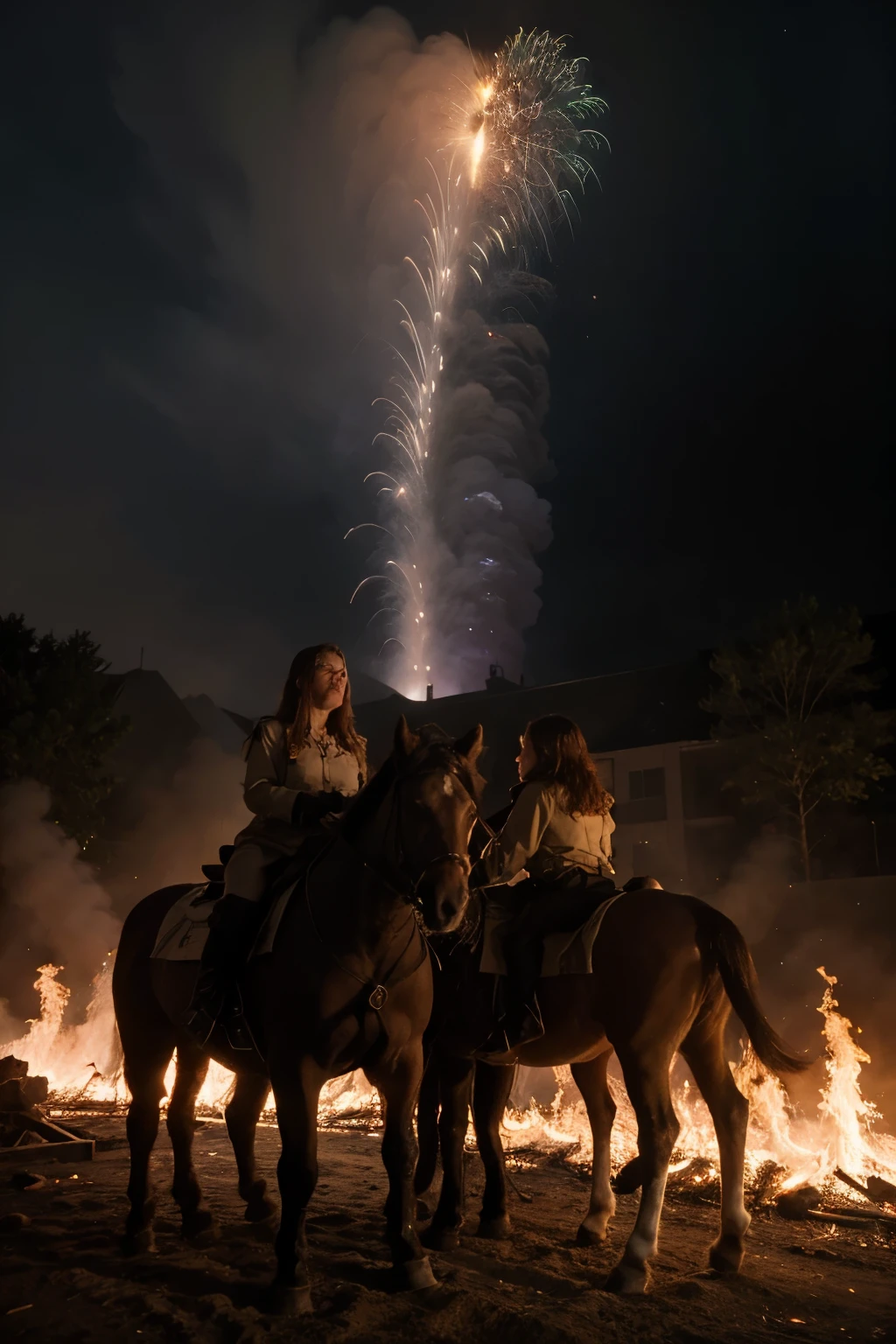 Die Reiter trugen feuerrote, violette und schwefelgelbe Brustpanzer. The horses' heads looked like lions' heads, and fire came out of their mouths, Rauch und Schwefel