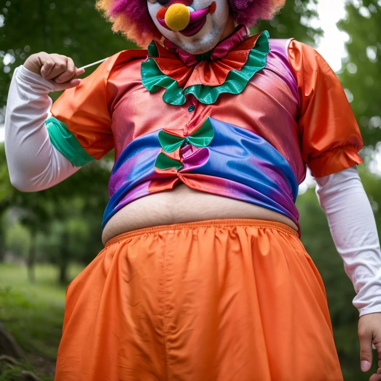 A clown man swallowed a Chuunin with a fat clown belly.