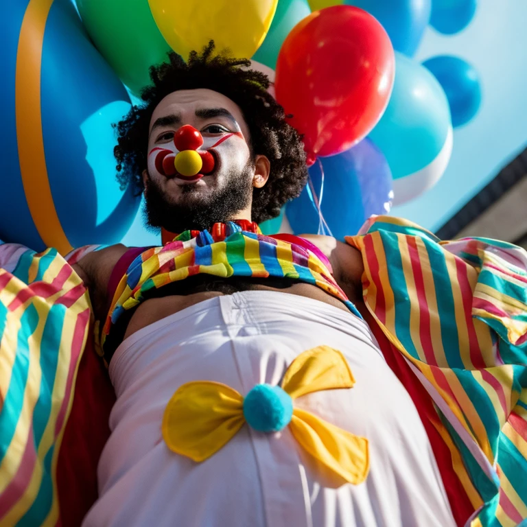 A clown man swallowed a Chuunin with a fat clown belly.