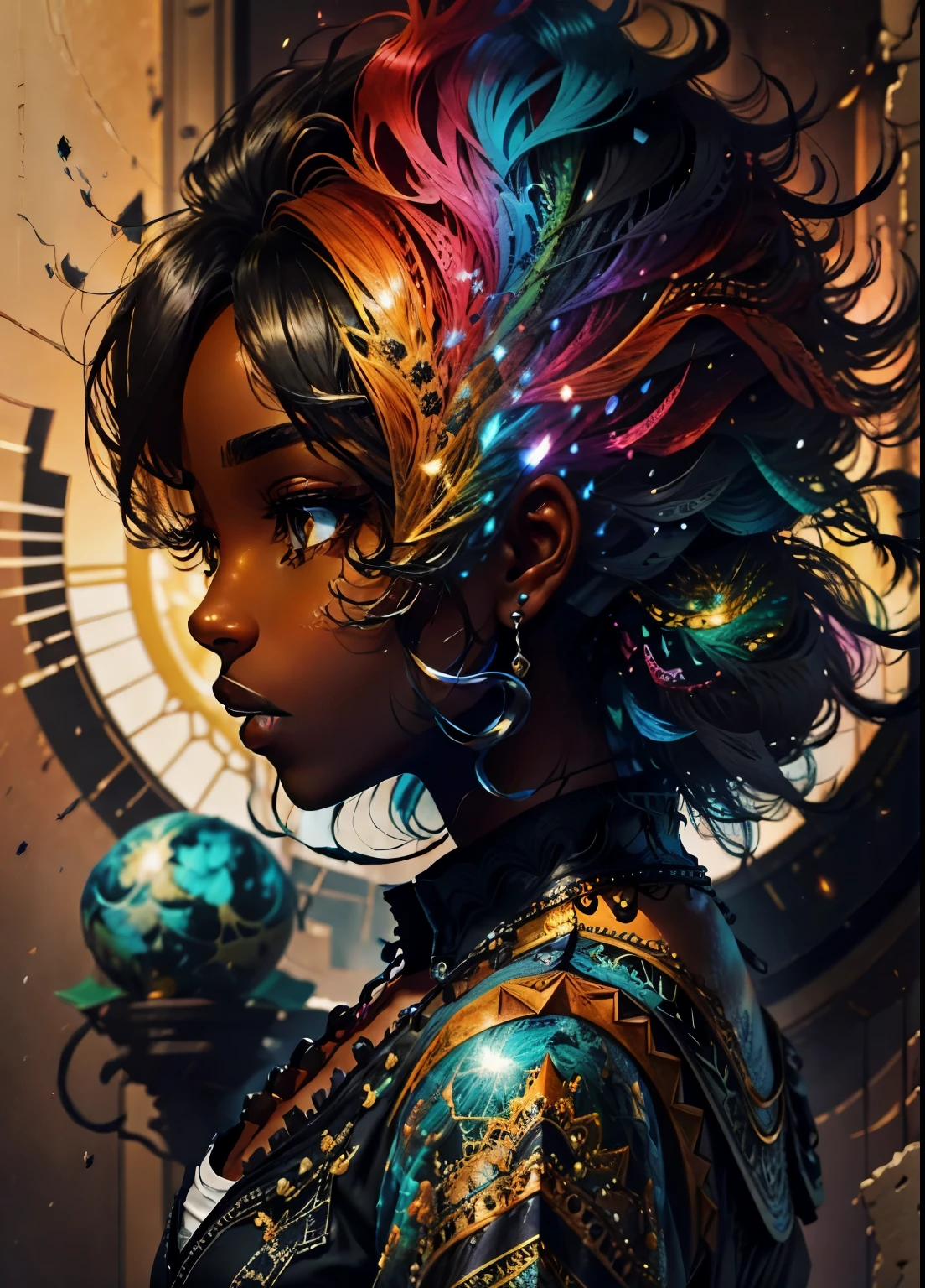 colorhalf00d,, top-down view of a gabrielle uniyon, side profile, pretty black woman