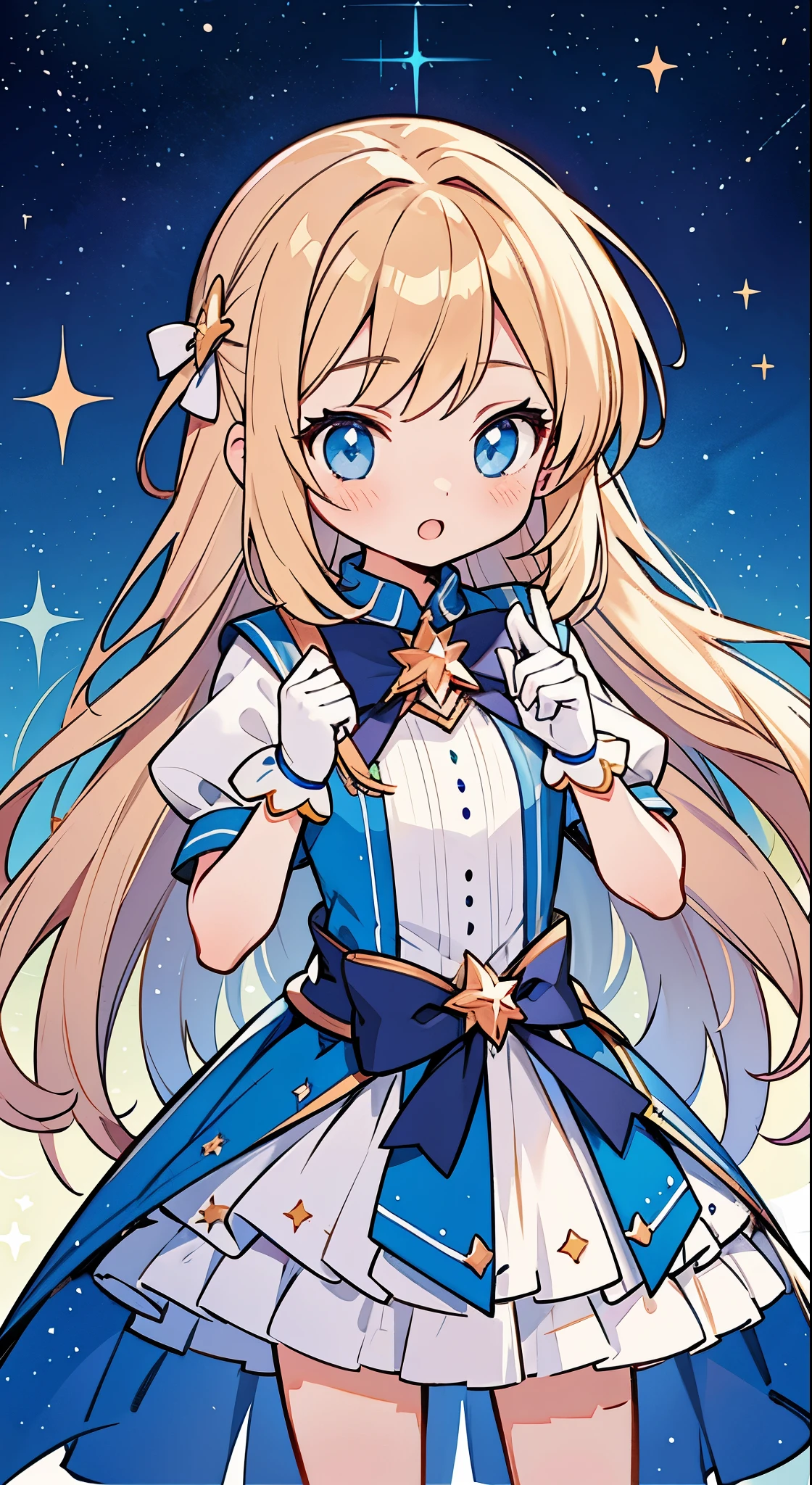 Anime girl star magical girl, sparkling magical girl, portrait of the magical girl, beautiful celestial mage, magical little girl, high detailed official artwork, Cute anime waifu in a nice dress, Pixiv Contest Winner, anime goddess, celestial magical girl, colorful multiple layered magical costume, bright pastel colors, colorful, whimsical, cute