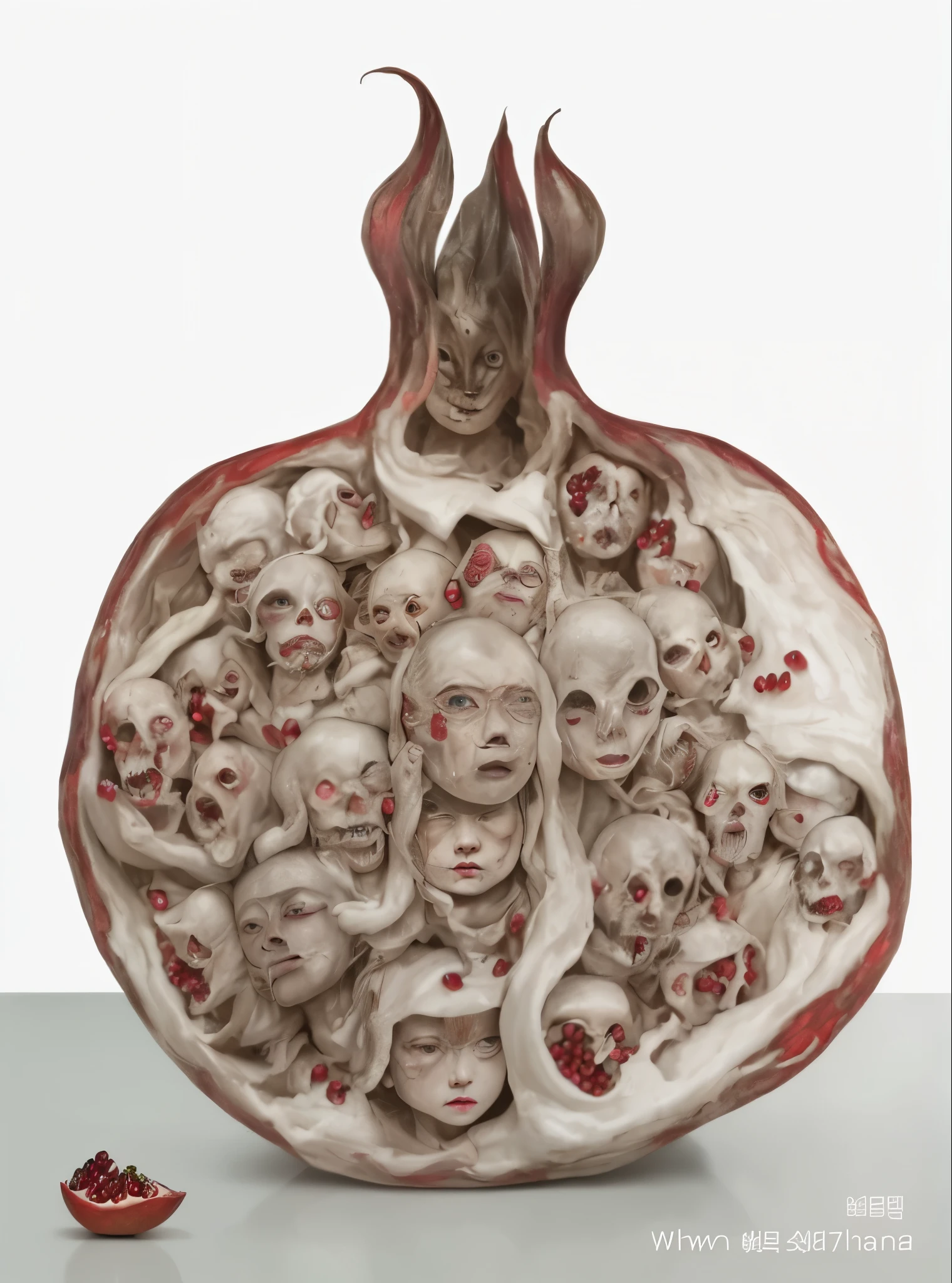 pomegranate painting，There are a lot of scary faces on it, author：Anna Fossley, David Choi, weird art piece, author：Minzhen, Highly conceptualized figurative art, Surreal art, horror Surreal art, Choi Ji-soo, by Wen Zhenheng, Cheng Zhengkui, Many heads, Incredibly detailed, Wang Jian, human pomegranate hybrid