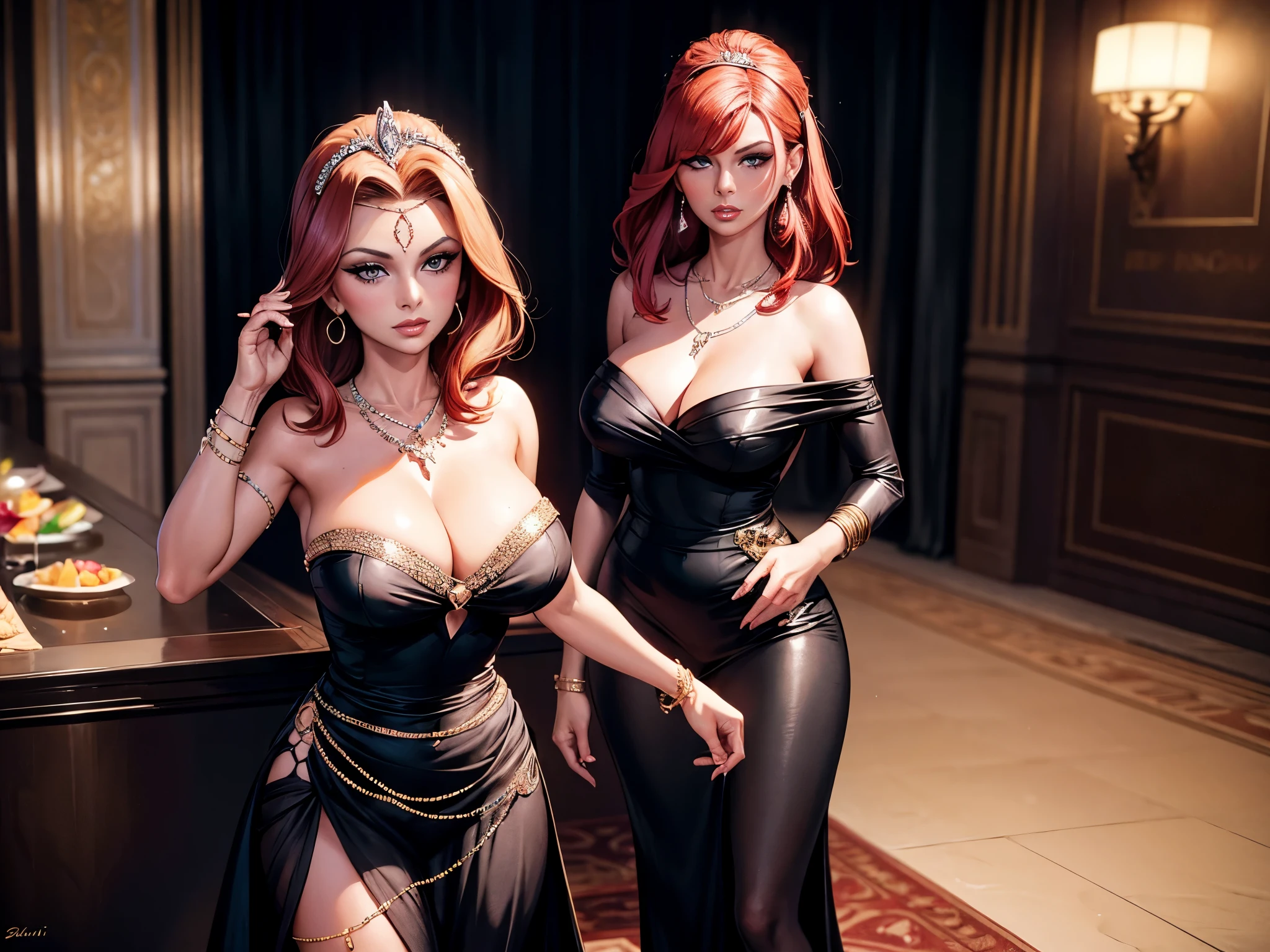 arafed woman in a black dress with a necklace and a necklace, sophia loren, photo of sophia loren, young sophia loren, promo image, tamara de lepika, bond girl, glamour shot, promo shot, by Stan Galli, yelena belova, photo of a model, she is redhead, in star trek the original series, with short hair