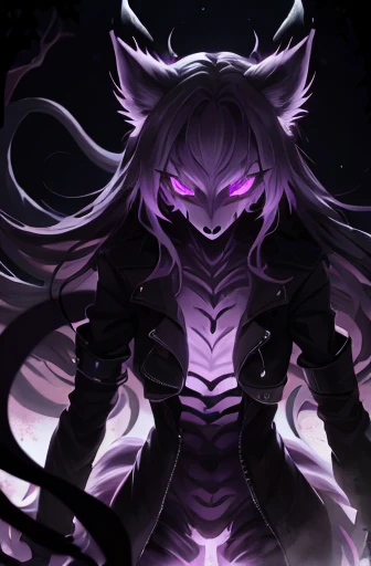 girl, wolf, demon, slender, purple glowing eyes,