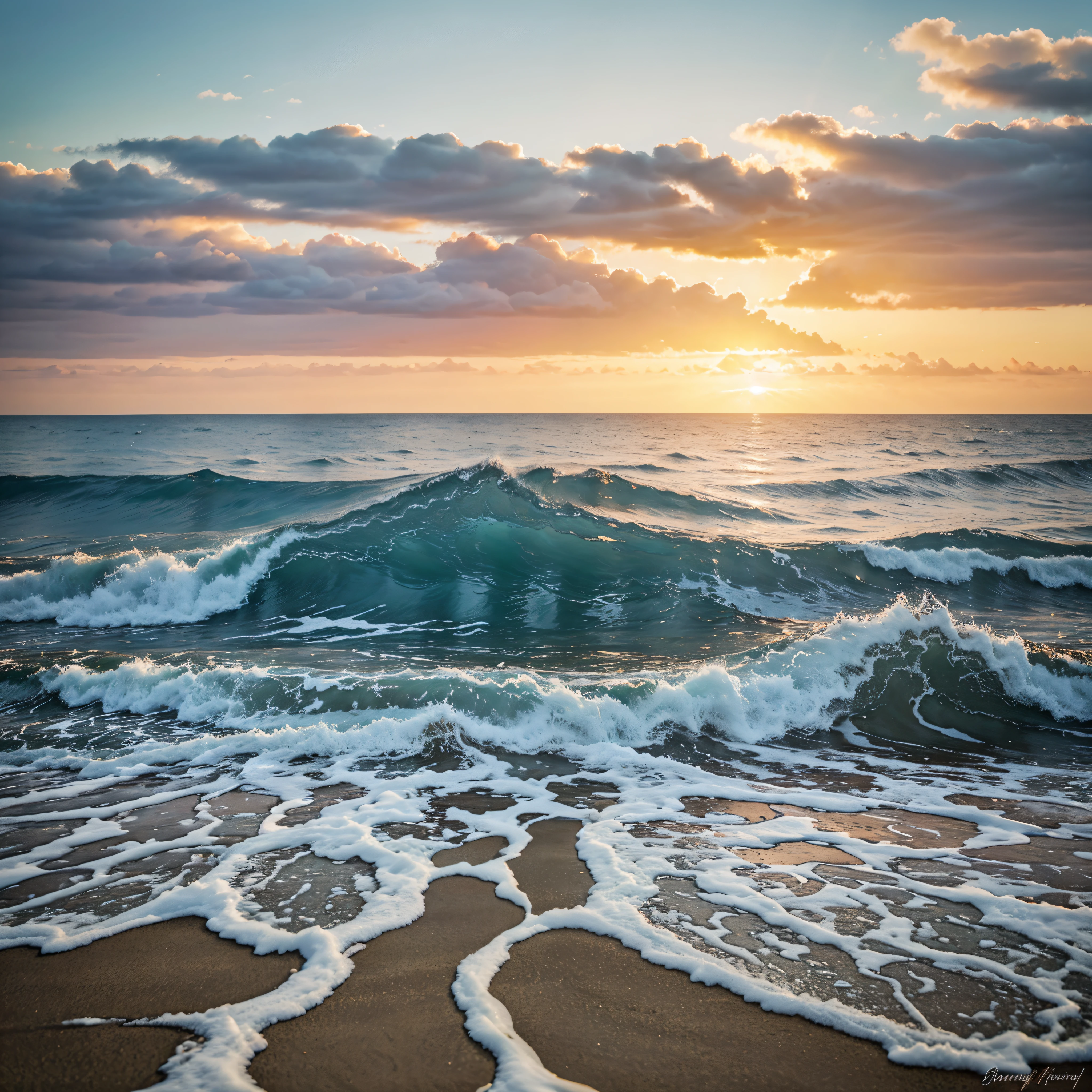sky, The sea, water, ocean, cloudss, beach, natural, clouds, abstract, Summer, scenary, sun, Blue, skyline, waves, wave, art, painting, watercolored, Giorno, Giornoหยุด, sunset, colored, cloudsy, light