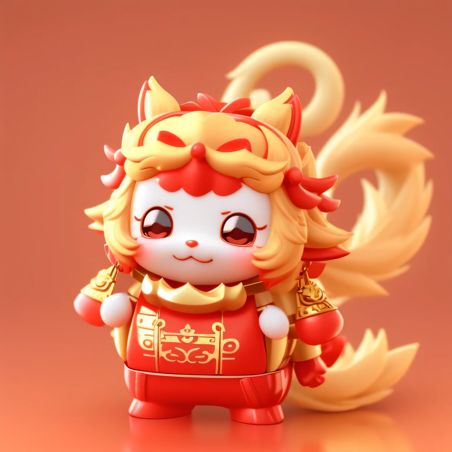 Inspired by PwC, Cute 3d rendering, sun wukong, 3D model of a Japanese mascot, stylized 3d render, Cute and detailed digital art, stylized 3d, cute porcelain doll, Vinyl toy statue, fortune, Render key shots,chinesedragon
