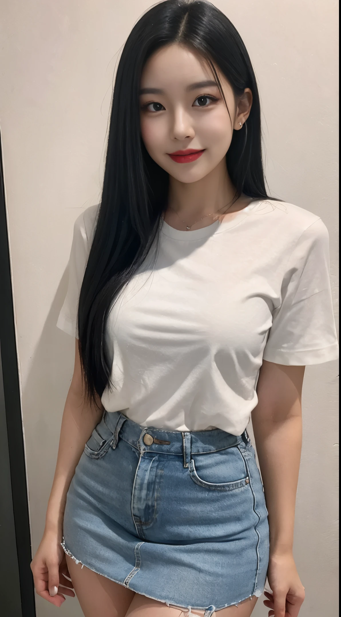 White tight shirt、White tight mini skirt、shortsleeves、a smile、shortsleeves、high-level image quality