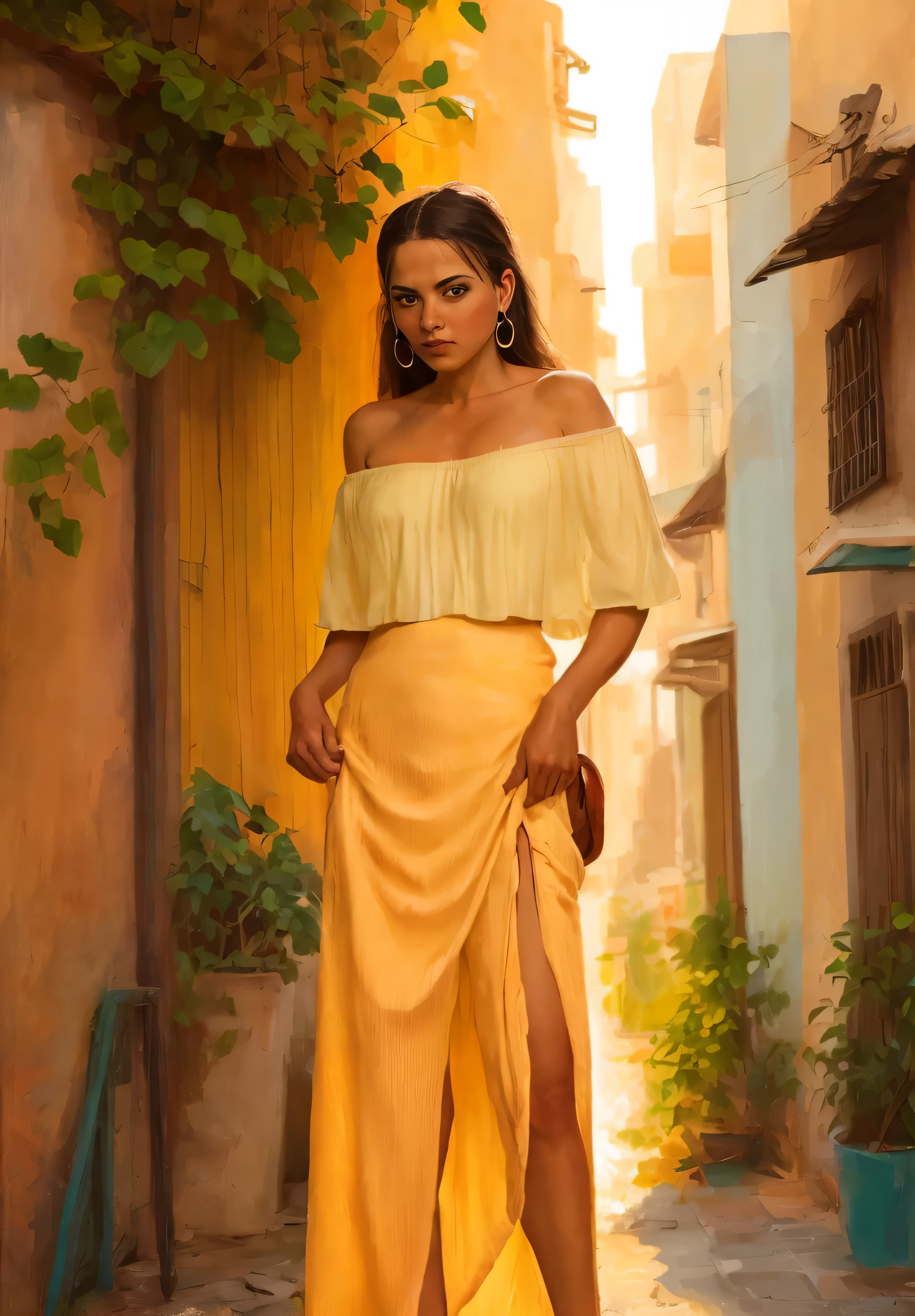 Keep the pose, background and facial details the same but change the style of the image to a highly detailed painting.