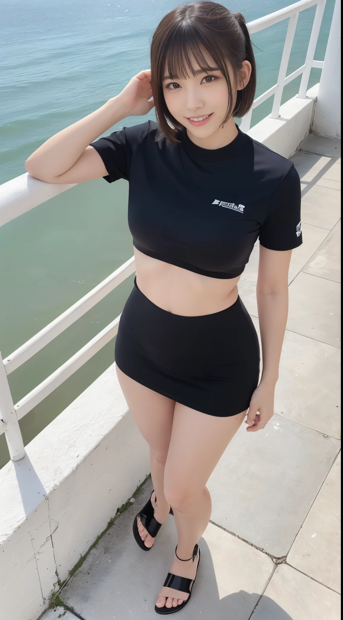 (masutepiece:1.3), High resolution, ultra-detailliert, the Extremely Detailed CG Unity 8K Wallpapers, Realistic, Photorealsitic, Raw photo, beautifull detailed face, pale skin, Realistic skin, Detailed Cloth Texture, detailed hair texture, perfectly proportions, Beautiful face, 准确, Anatomically correct, Highly detailed face and skin texture, Natural neck length, (beautiful hand air skin:1.2), thin legs, Thin feet, Sexy thighs, sexypose,手を准确に:1.4 Break, 手を准确に:1.4 detailed eyes, Symmetrical eyes, Light brown eyes, Double eyelids, Thin eyebrows, (Glossy lips:1.4), (embarrassing smile:1.2), ((Cute wink:1.2)),
BREAK, 金髪とTwin-tailed:1.5
(Classy and cute girl:1.3), (Wearing a micro bikini:1.2), (Wearing a paleo skirt, Trendy sandals:1.1),
(Large breasts:1.2), (Slender figure:1.2), (beautiful curves), (super model),
(Delicate blonde hair, Wavy Hair,Twin-tailed), ((Short hair, asymmetrical bangs:1.2)), (Full body shot:1.2), (Looking at Viewer:1.2), (From above:1.5),
BREAK,
(Standing on the terrace of a seaside hotel in Okinawa:1.2),