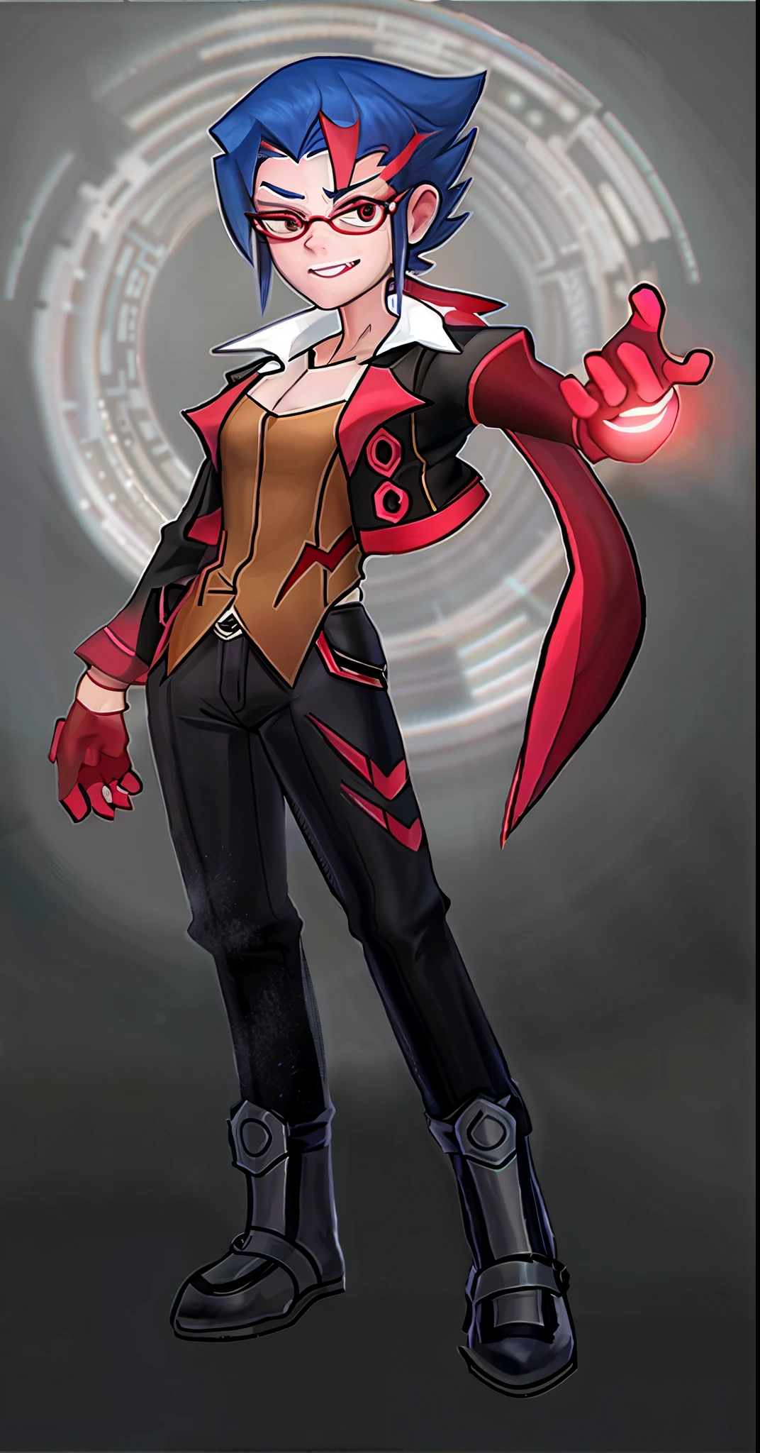 a cartoon picture of a man in a suit with a red tail, official character art, full portrait of electromancer, single character full body, full body concept, official art, ryuko matoi, ( ( character concept art ) ), varguyart style, full portrait of elementalist, inspired by Kōno Michisei, fullbody shot